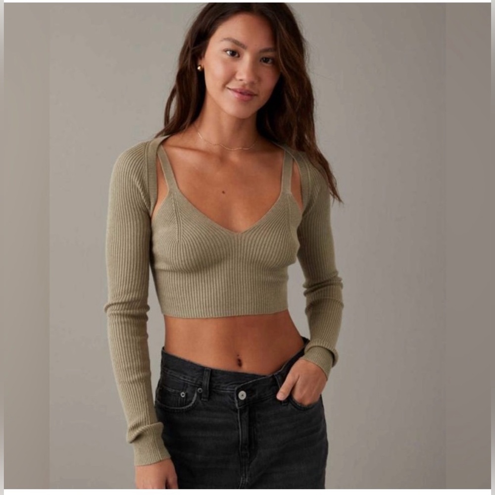 American Eagle 2 Piece Green V-Neck Sweater Combo NWT